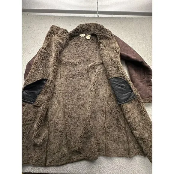 LL Bean BCT4 Faux Shearling Sherpa Long Coat Womens Large Brown Button - Picture 6 of 10
